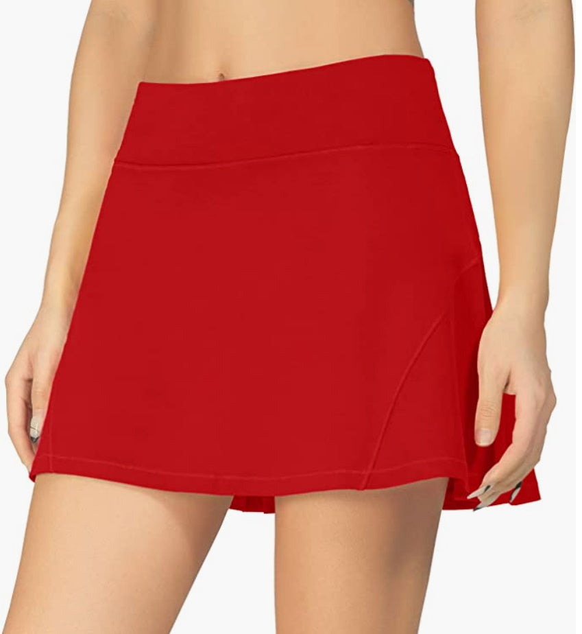 Red Flowy Sporty Skirt With Back Pleat