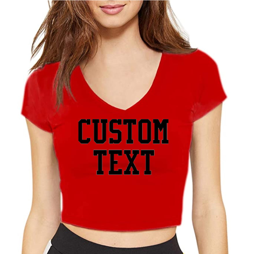 Custom Single Color Text Raquel Cotton Spandex VNeck Crop Top (Available in 5 Colors)