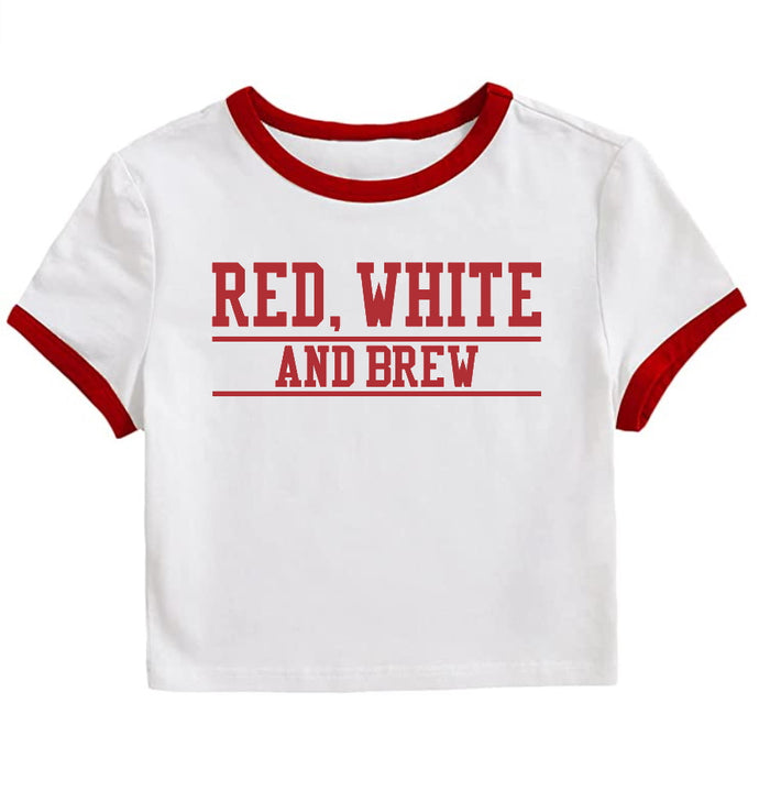Red, White And Brew Crop Ringer Tee