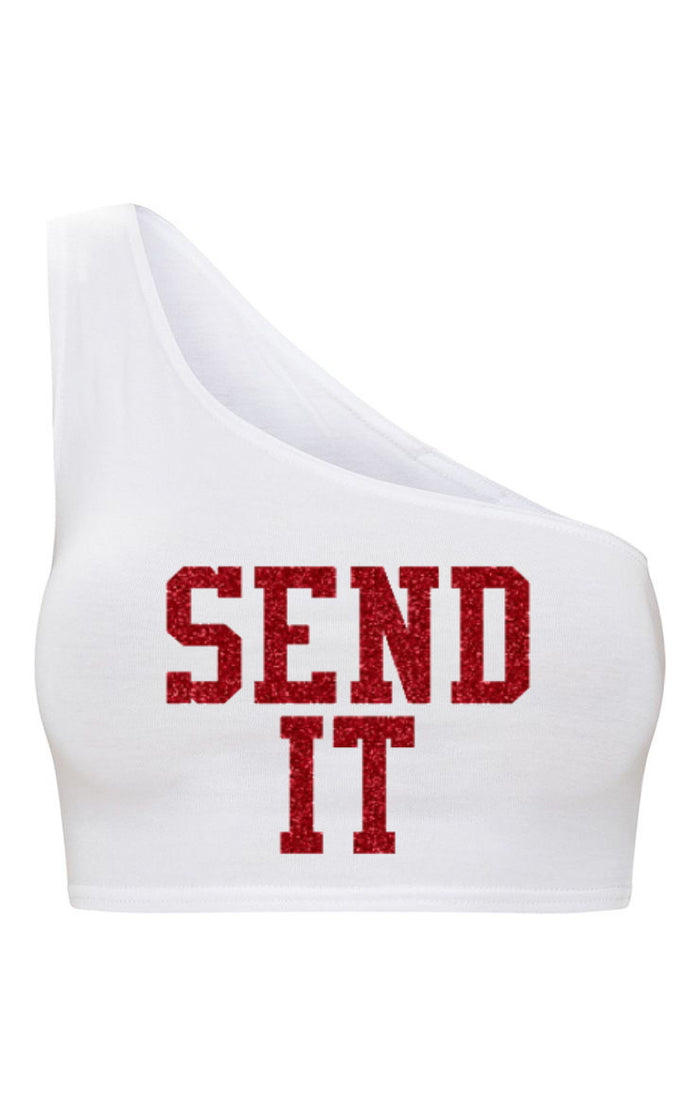 Send It Glitter One Shoulder Ribbed Crop Top (Available in 2 Colors)