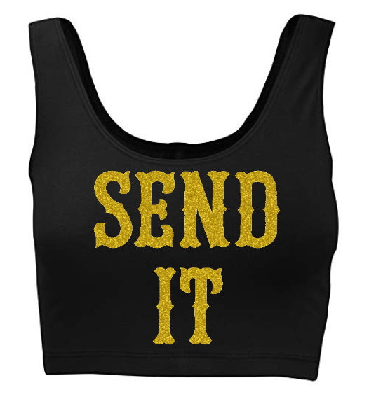 Send It Glitter Tank Crop Top (Available in Two Colors)