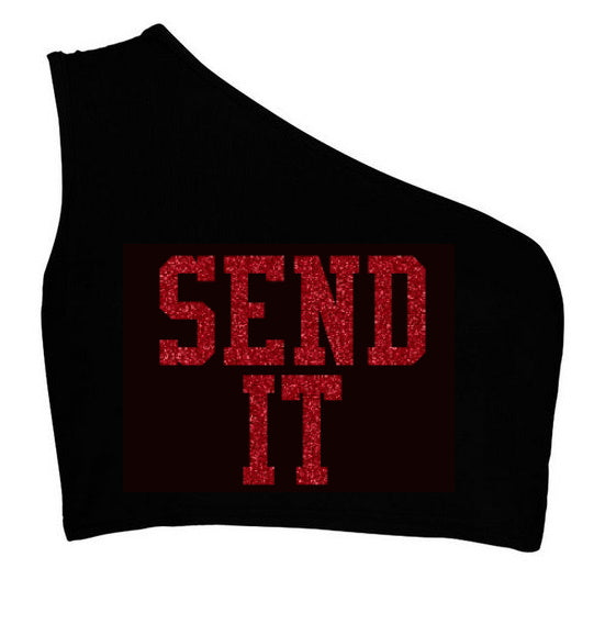 Send It Glitter One Shoulder Ribbed Crop Top (Available in 2 Colors)