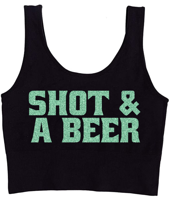 Shot & A Beer Glitter Seamless Tank Crop Top (Available in 2 Colors)