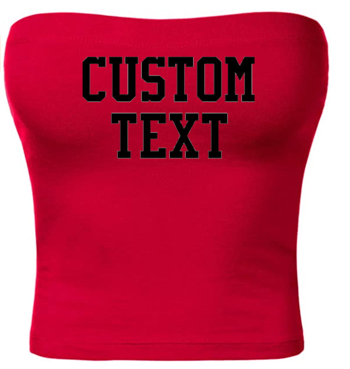 Custom Single Color Text Red Cotton Tube Top