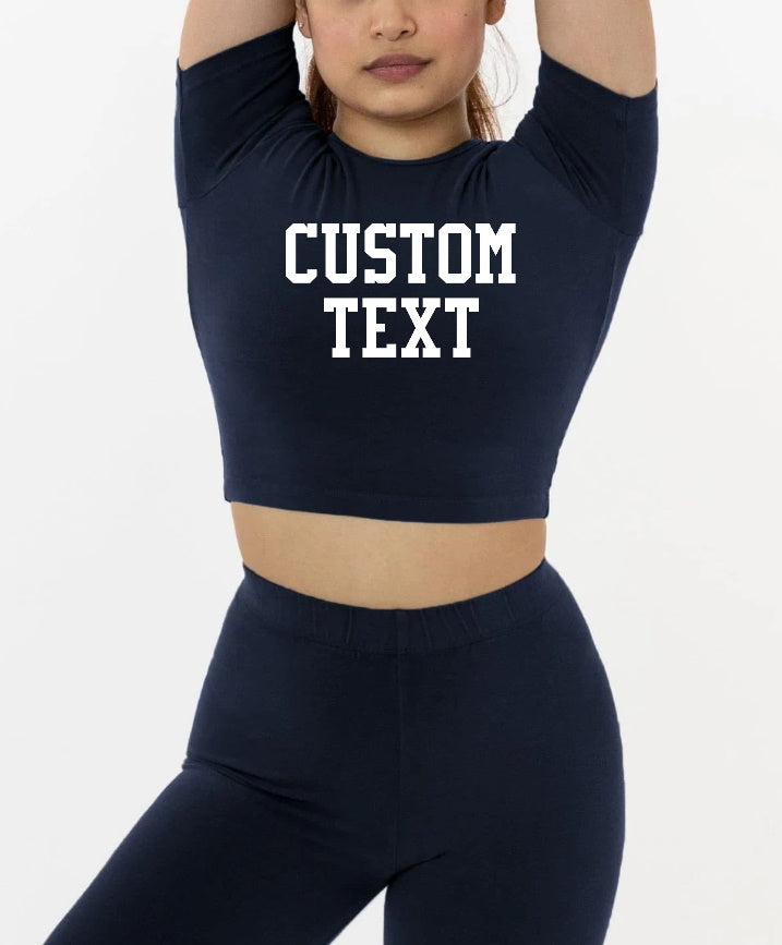 Custom Single Color Text Kane Short Sleeve Crew Crop Top (Available in 4 Colors)