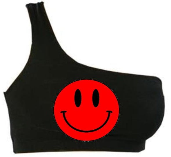 Smiley One Shoulder Ribbed Crop Top (Available in 2 Colors)