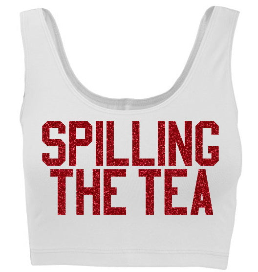 Spilling The Tea Glitter Tank Crop Top