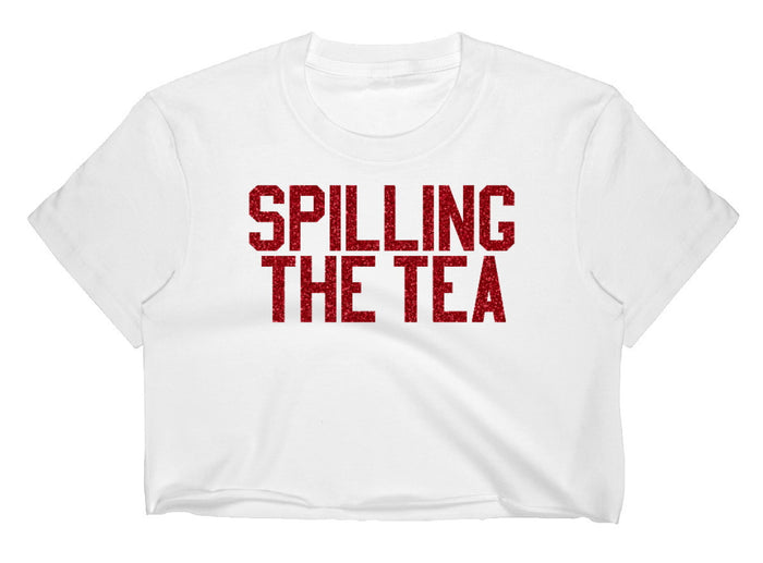 Spilling The Tea Glitter Raw Hem Cropped Tee (Available in 2 Colors)