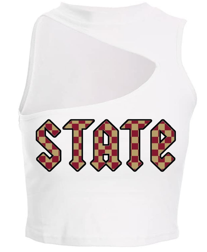 State Checks Cut Out Ribbed Crop Top
