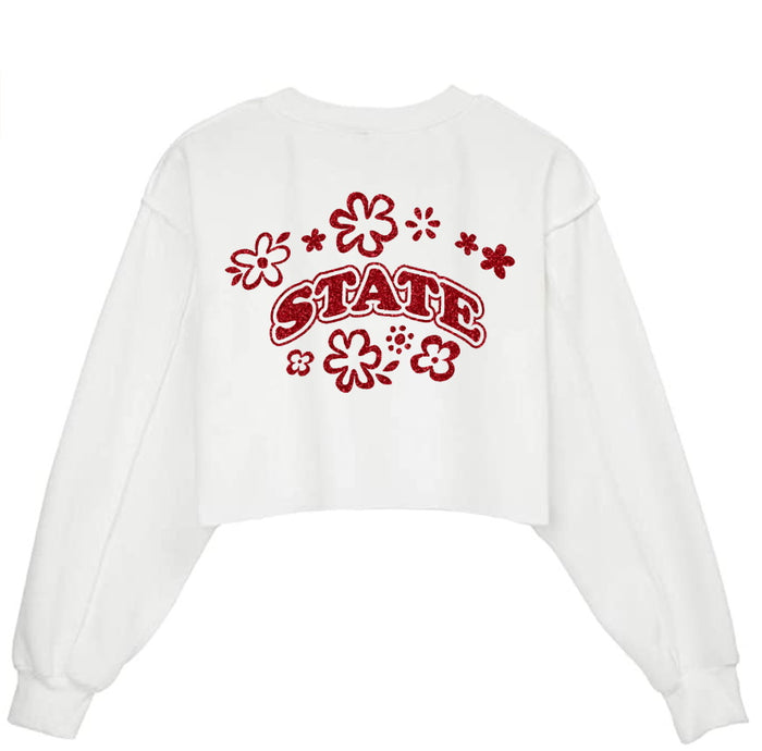 State Glitter Raw Hem Cropped Crewneck