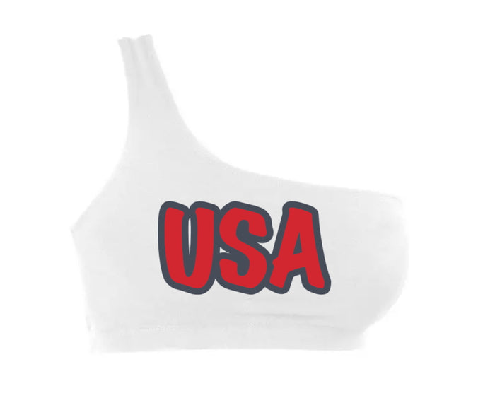 USA One Shoulder Ribbed Crop Top