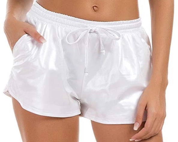 White Metallic Draw String Shorts