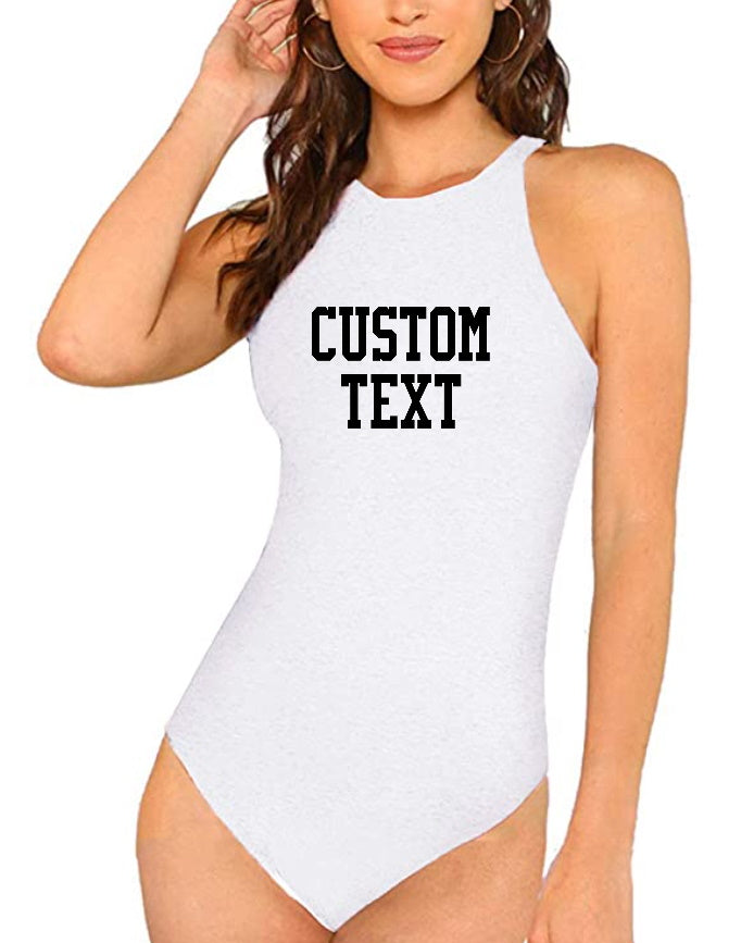 Custom Single Color Text Alex White Sleeveless Bodysuit