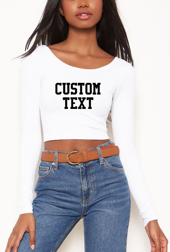 Custom Single Color Text Maya Seamless Long Sleeve Crop Top (Available in 2 Colors)