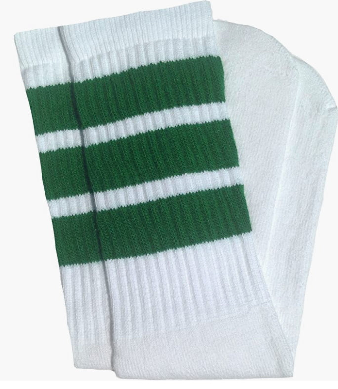 White & Green Striped Calf High Tube Socks
