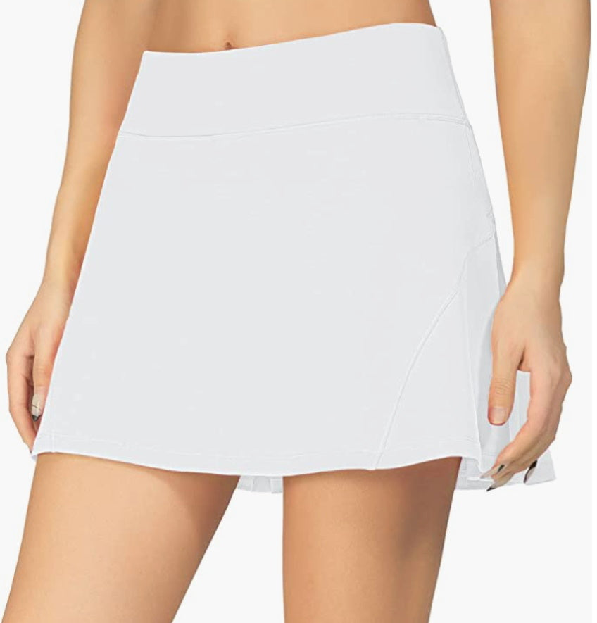 White Flowy Sporty Skirt With Back Pleat