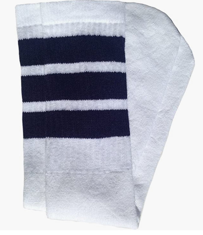 Navy Striped Calf High Tube Socks
