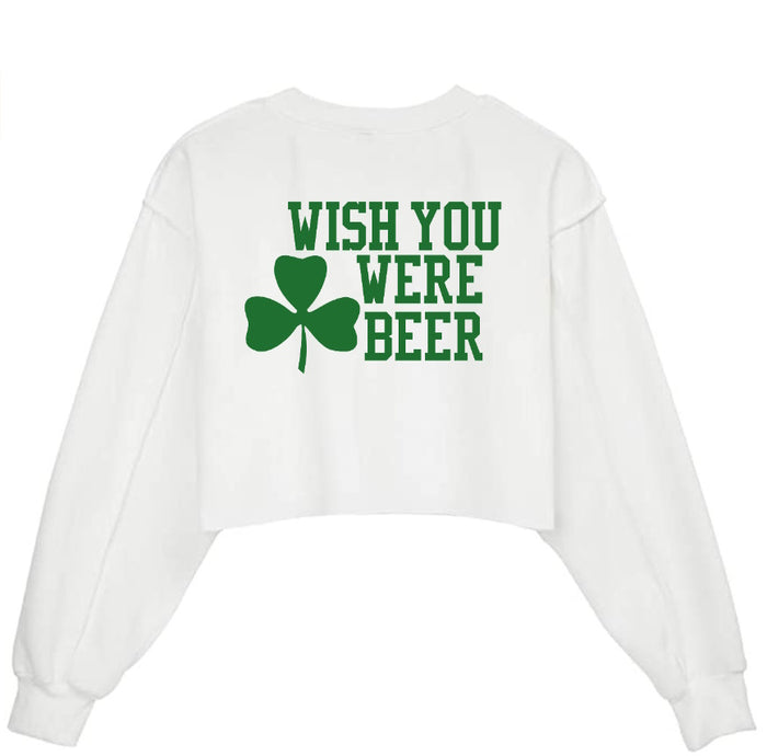 Wish You Were Beer Raw Hem Cropped Sweatshirt