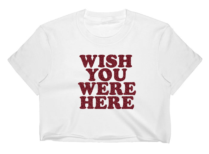Wish You Were Here Glitter Raw Hem Cropped Tee (Available in 2 Colors)